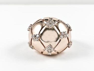 Modern Large Dome With X Accents CZ Design Brass Ring