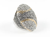 Modern Unique Egg Shape With Crystals Textured Beads Two Tone Brass Ring