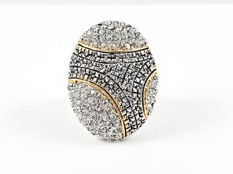 Modern Unique Egg Shape With Crystals Textured Beads Two Tone Brass Ring