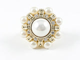 Vintage Unique Round Art Deco Design Pearl Brass Ring & Unique Pearl Design