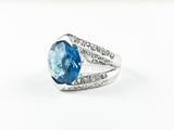 Classic Prong Style Round Center Aquamarine Color CZ Brass Ring