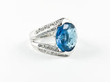 Classic Prong Style Round Center Aquamarine Color CZ Brass Ring