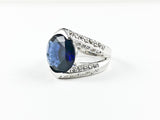 Classic Prong Style Round Center Sapphire Color CZ Brass Ring