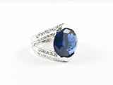 Classic Prong Style Round Center Sapphire Color CZ Brass Ring