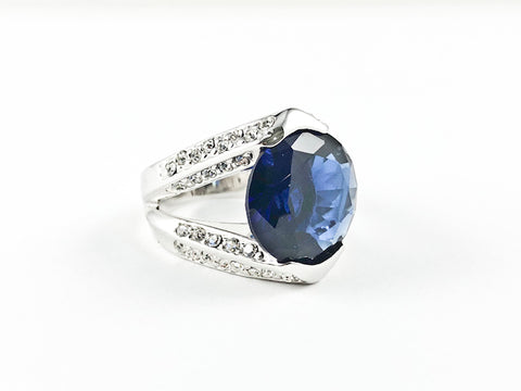 Classic Prong Style Round Center Sapphire Color CZ Brass Ring