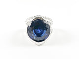 Classic Prong Style Round Center Sapphire Color CZ Brass Ring