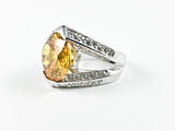 Classic Prong Style Round Center Topaz Color CZ Brass Ring