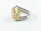 Classic Prong Style Round Center Champagne Color CZ Brass Ring