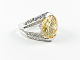 Classic Prong Style Round Center Champagne Color CZ Brass Ring