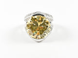 Classic Prong Style Round Center Champagne Color CZ Brass Ring