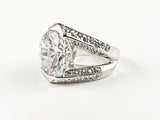 Classic Prong Style Round Center Clear CZ Brass Ring