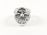 Classic Prong Style Round Center Clear CZ Brass Ring