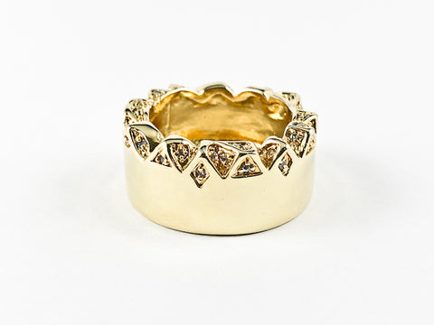 Modern Unique Textured Crystal Form Eternity Brass Ring