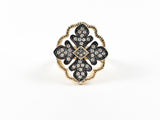 Beautiful Elegant Cross Shape & Pattern Gold Tone Brass Ring