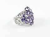 Stylish Elegant Floral Pattern Purple CZ Brass Ring