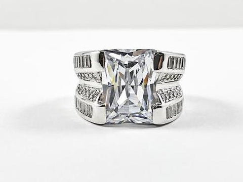 Classic Unique Tiered Layered Emerald Cut Brass Ring