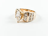 Classic Elegant Marquise Center CZ Baguette Setting Band Brass Ring