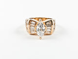 Classic Elegant Marquise Center CZ Baguette Setting Band Brass Ring