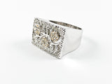 Elegant Cute Floral Pattern 2 Tone Square Brass Ring