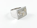 Elegant Cute Floral Pattern 2 Tone Square Brass Ring