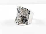 Modern Unique Black White Pave Pattern Brass Rings