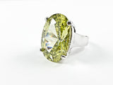 Modern Large Round Oval Center Peridot CZ Brass Ring