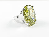 Modern Large Round Oval Center Peridot CZ Brass Ring