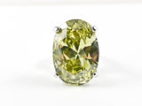 Modern Large Round Oval Center Peridot CZ Brass Ring