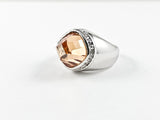 Unique Diamond Cut Topaz Color Center CZ Brass Ring