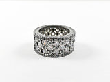 Fine Multi Row With Black Color CZ Eternity Wide Band Brass Ring