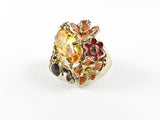 Cute Modern Multi Color Enamel Spring Butterfly Clover Design Brass Ring