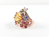 Cute Modern Multi Color Enamel Spring Butterfly Clover Design Brass Ring