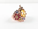 Cute Modern Multi Color Enamel Spring Butterfly Clover Design Brass Ring