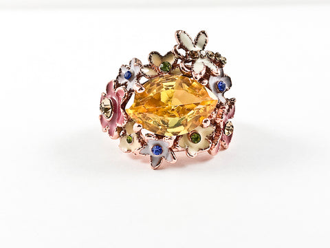 Cute Modern Multi Color Enamel Spring Butterfly Clover Design Brass Ring