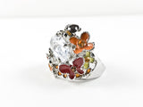 Cute Modern Multi Color Enamel Spring Butterfly Clover Design Brass Ring