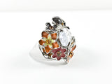 Cute Modern Multi Color Enamel Spring Butterfly Clover Design Brass Ring