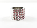 Classic 5 Row Pink Color CZ Wide Half Band Brass Ring