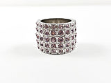 Classic 5 Row Purple Color CZ Wide Half Band Brass Ring