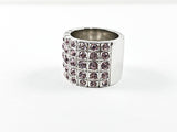 Classic 5 Row Purple Color CZ Wide Half Band Brass Ring