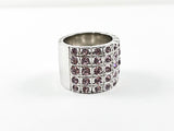Classic 5 Row Purple Color CZ Wide Half Band Brass Ring