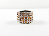 Classic 5 Row Topaz Color CZ Wide Half Band Brass Ring