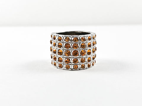 Classic 5 Row Topaz Color CZ Wide Half Band Brass Ring