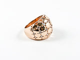 Unique Dome Shape Pattern Tiny CZ Pink Gold Tone Brass Ring