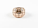 Unique Dome Shape Pattern Tiny CZ Pink Gold Tone Brass Ring