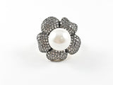 Beautiful Fancy Flower Design With Elegant CZ & Center Pearl Brass Ring