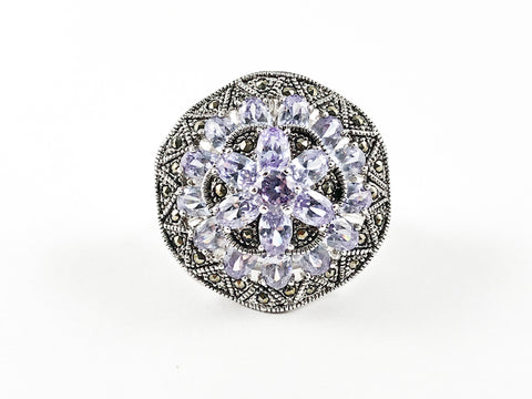 Unique Round Vintage Dark Color Design Purple CZ Brass Ring
