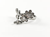 Cute Beautiful Butterfly With Floral Design Duo Style CZ Brass Ring