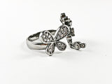 Cute Beautiful Butterfly With Floral Design Duo Style CZ Brass Ring