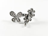 Cute Beautiful Butterfly With Floral Design Duo Style CZ Brass Ring