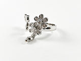 Cute Beautiful Butterfly With Floral Design Duo Style CZ Brass Ring